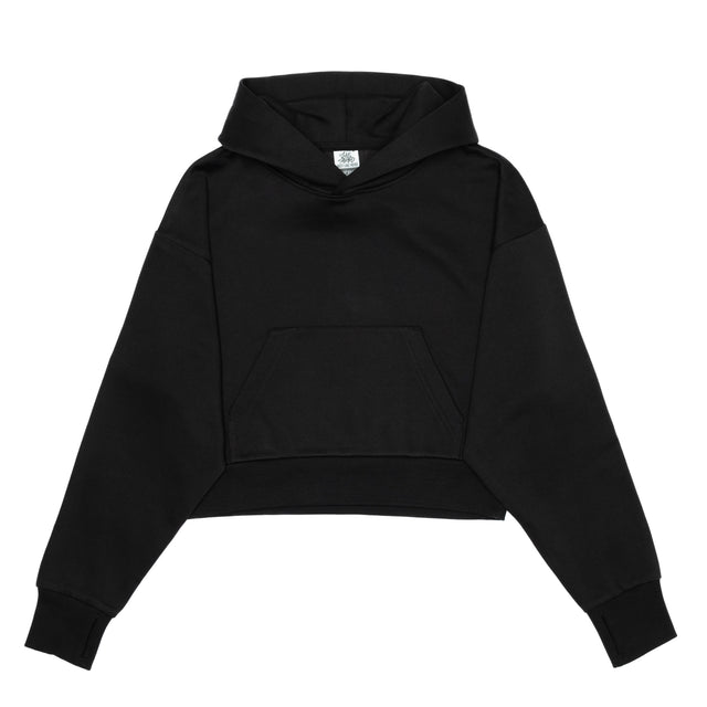 HERO-2120C Cropped Drop Shoulder Pullover Hoodie - Black