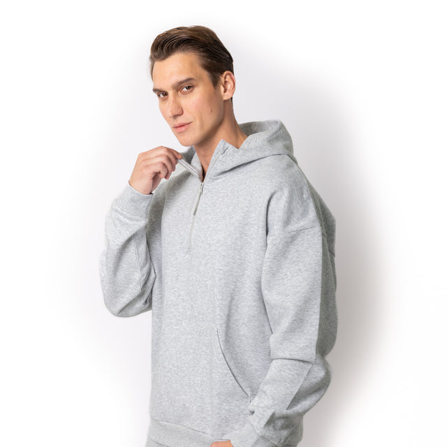 HERO-4220 Unisex Drop Shoulder Scuba 1/2 Zip Hoodie - Ash Heather