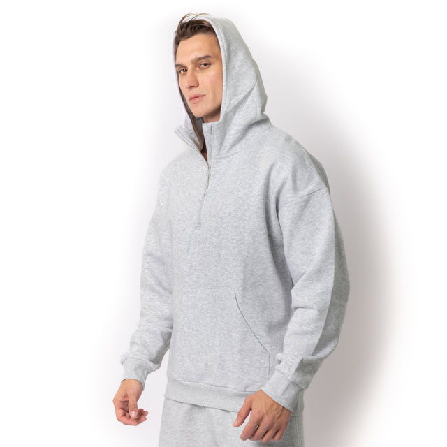 HERO-4220 Unisex Drop Shoulder Scuba 1/2 Zip Hoodie - Ash Heather