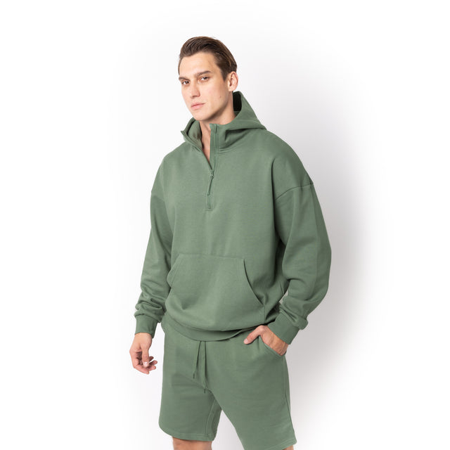 HERO-4220 Unisex Drop Shoulder Scuba 1/2 Zip Hoodie - Dusty Green