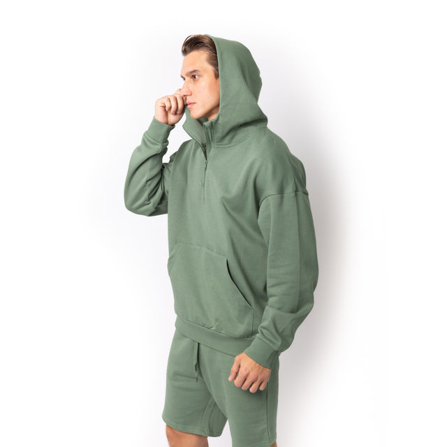 HERO-4220 Unisex Drop Shoulder Scuba 1/2 Zip Hoodie - Dusty Green