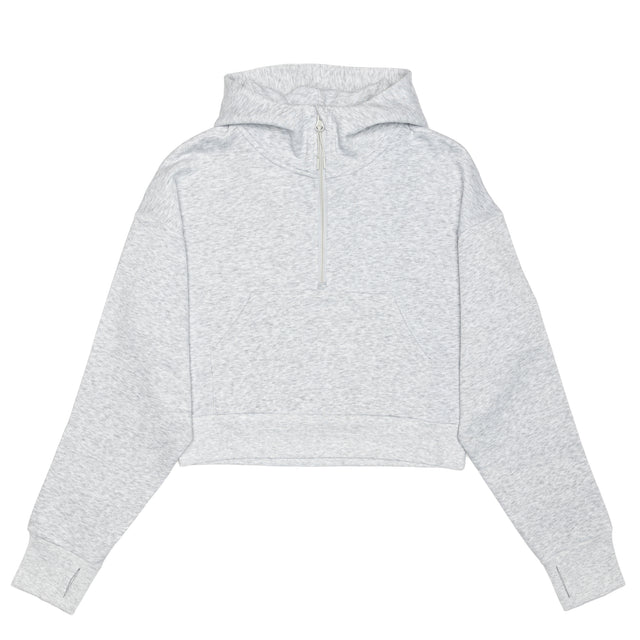 HERO-4220C Cropped Drop Shoulder Scuba 1/2 Zip Hoodie - Ash Heather