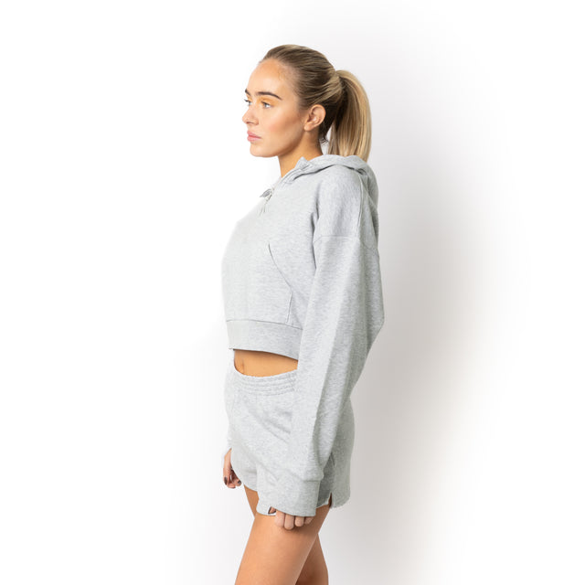 HERO-4220C Cropped Drop Shoulder Scuba 1/2 Zip Hoodie - Ash Heather