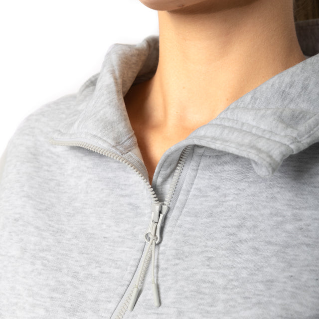 HERO-4220C Cropped Drop Shoulder Scuba 1/2 Zip Hoodie - Ash Heather