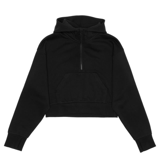 HERO-4220C Cropped Drop Shoulder Scuba 1/2 Zip Hoodie - Black