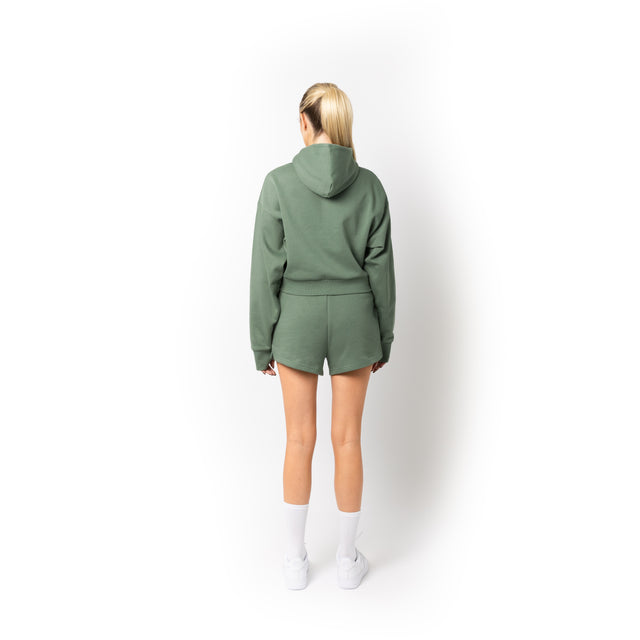 HERO-4220C Cropped Drop Shoulder Scuba 1/2 Zip Hoodie - Dusty Green