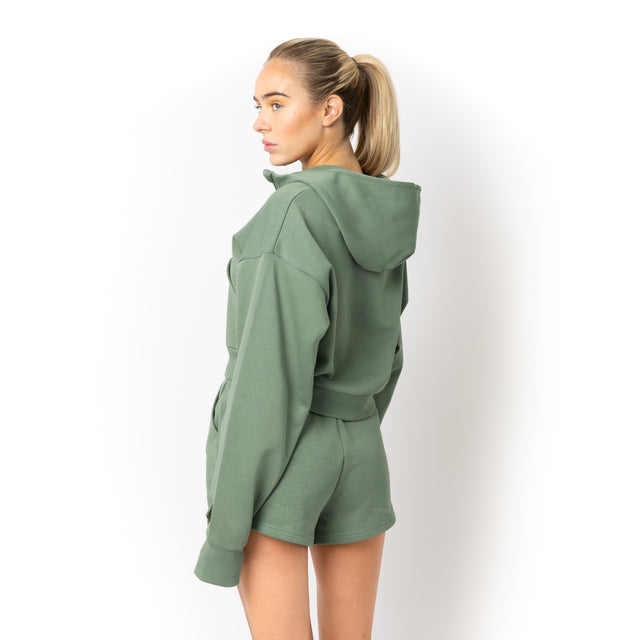 HERO-4220C Cropped Drop Shoulder Scuba 1/2 Zip Hoodie - Dusty Green