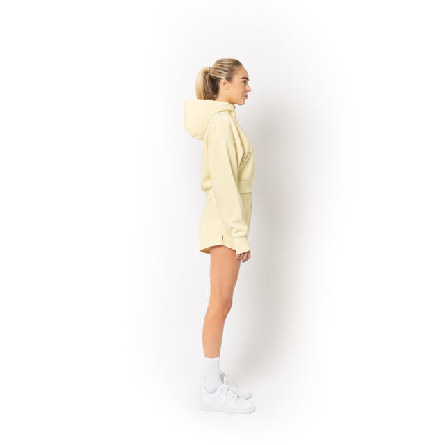 HERO-4220C Cropped Drop Shoulder Scuba 1/2 Zip Hoodie - Ivory