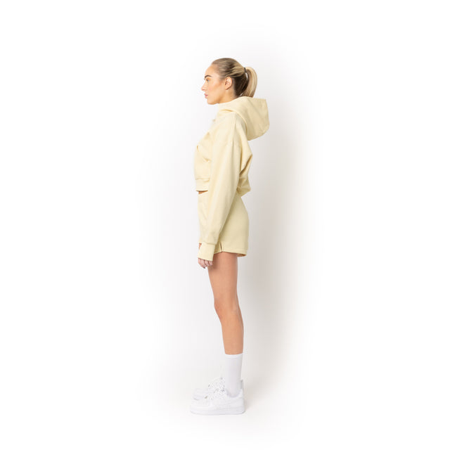 HERO-4220C Cropped Drop Shoulder Scuba 1/2 Zip Hoodie - Ivory