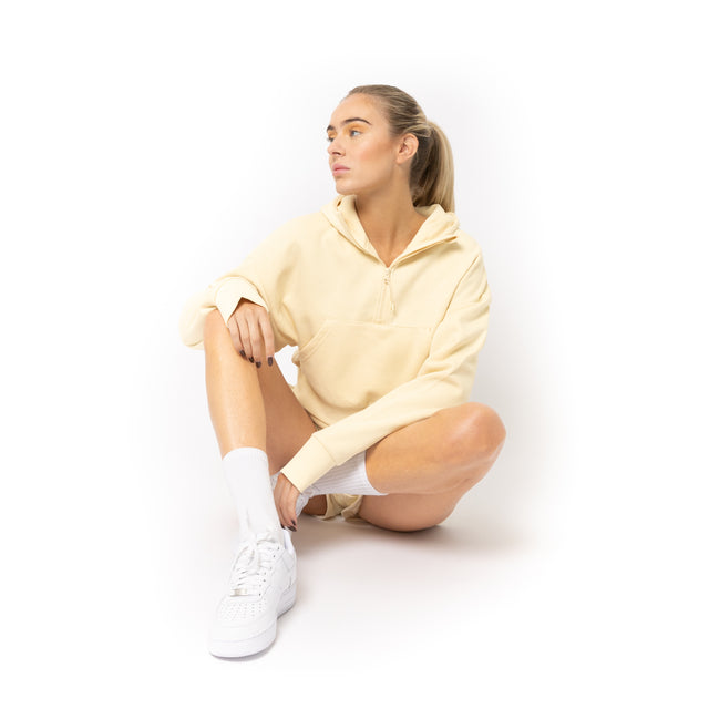 HERO-4220C Cropped Drop Shoulder Scuba 1/2 Zip Hoodie - Ivory