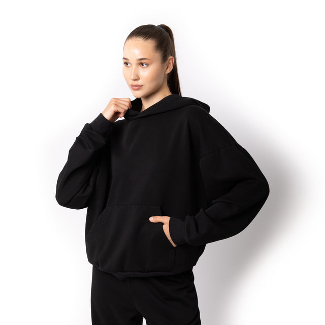 HERO-2120 Unisex Drop Shoulder Pullover Hoodie - Black