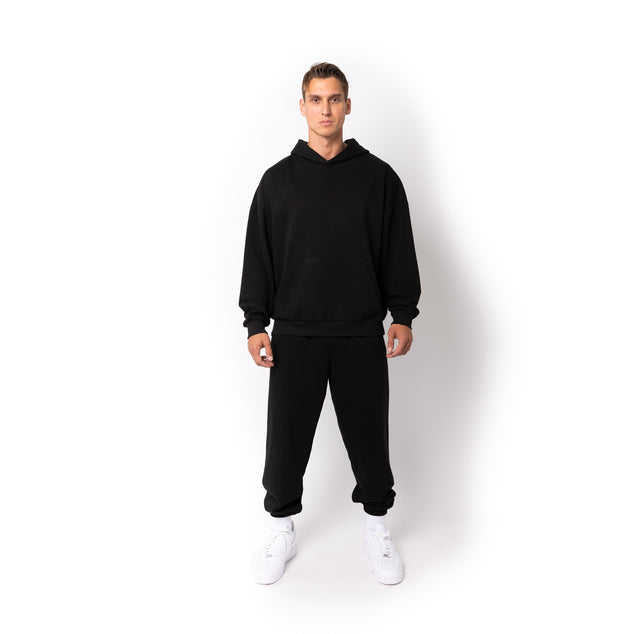 HERO-2120 Unisex Drop Shoulder Pullover Hoodie - Black