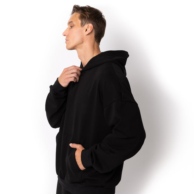 HERO-2120 Unisex Drop Shoulder Pullover Hoodie - Black