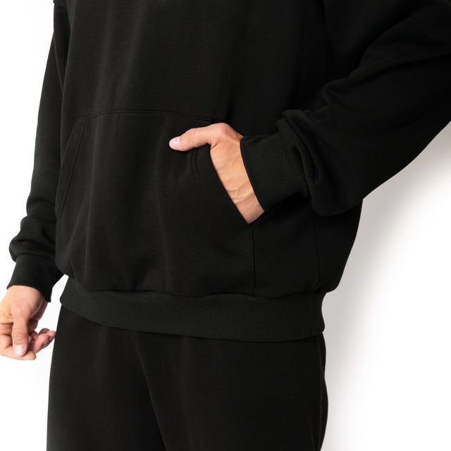 HERO-2120 Unisex Drop Shoulder Pullover Hoodie - Black