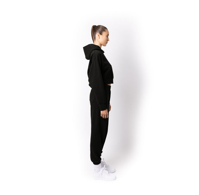 HERO-2120C Cropped Drop Shoulder Pullover Hoodie - Black