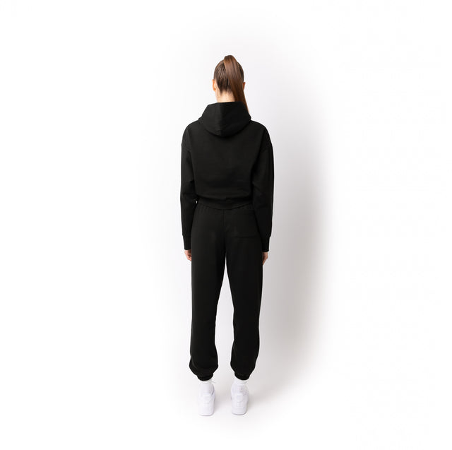 HERO-2120C Cropped Drop Shoulder Pullover Hoodie - Black