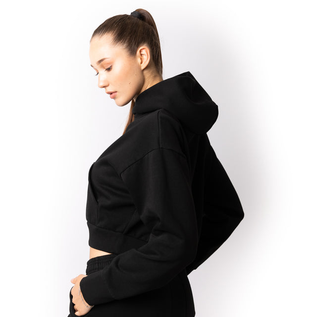 HERO-2120C Cropped Drop Shoulder Pullover Hoodie - Black