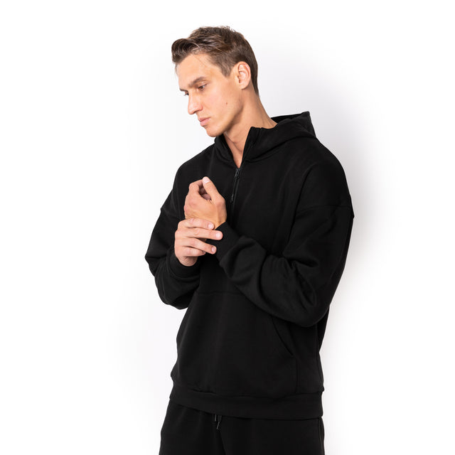 HERO-4220 Unisex Drop Shoulder Scuba 1/2 Zip Hoodie - Black