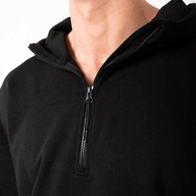 HERO-4220 Unisex Drop Shoulder Scuba 1/2 Zip Hoodie - Black