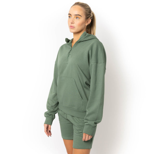 HERO-4220 Unisex Drop Shoulder Scuba 1/2 Zip Hoodie - Dusty Green