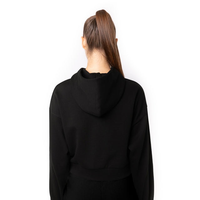 HERO-4220C Cropped Drop Shoulder Scuba 1/2 Zip Hoodie - Black